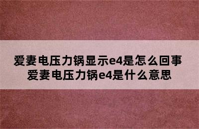 爱妻电压力锅显示e4是怎么回事 爱妻电压力锅e4是什么意思